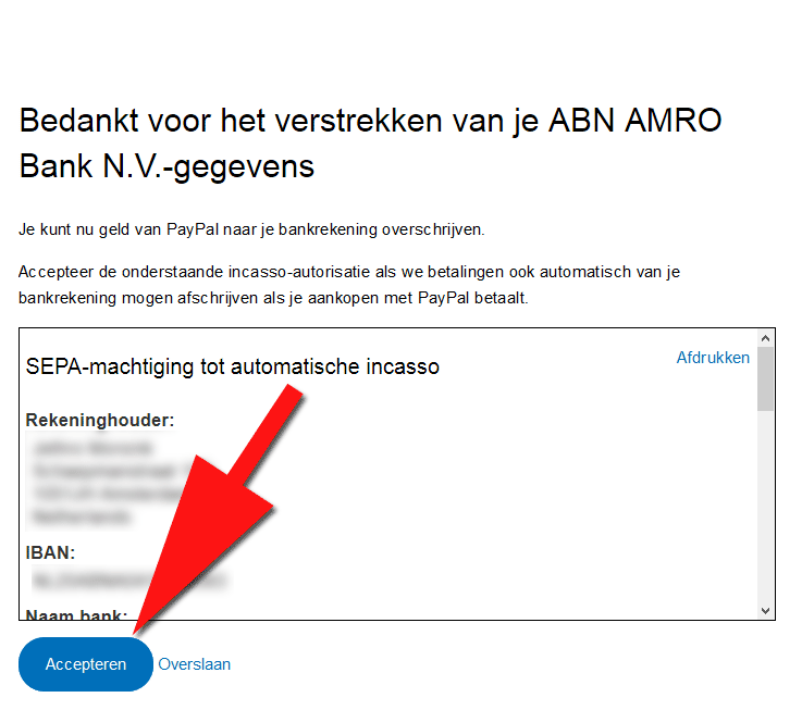 accepteer automatische incasso paypal