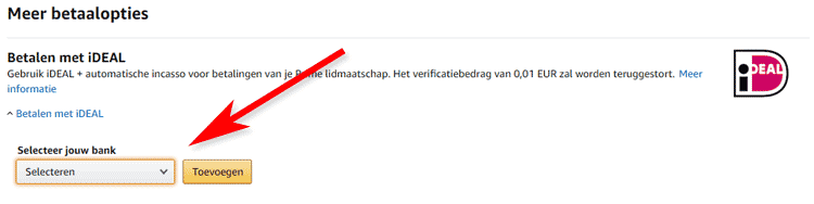 kies de bank waarmee u het abonnement wilt betalen