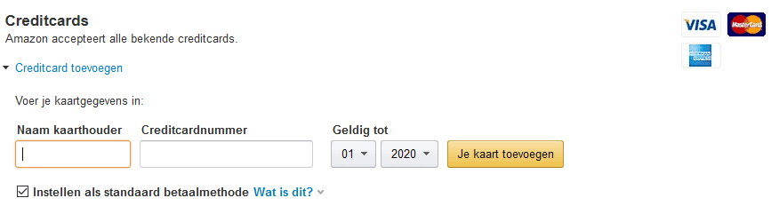 prepaid creditcard koppelen aan amazon