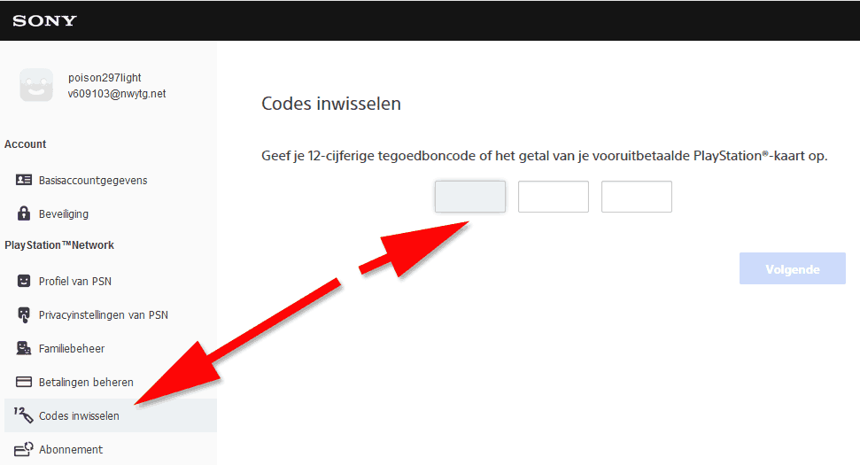 psn code inwisselen